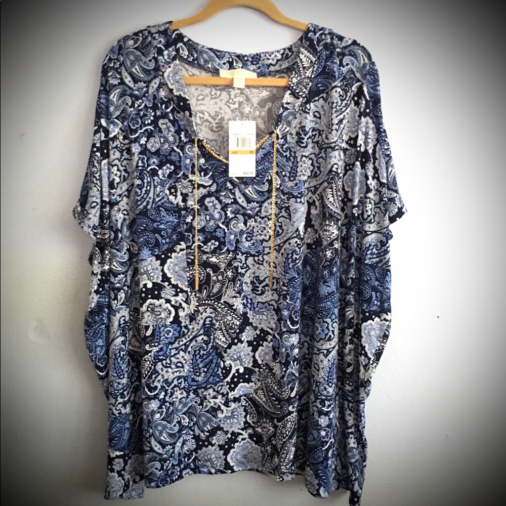 MICHAEL KORS Plus Size blue/white top 3X FREE SHIPPING